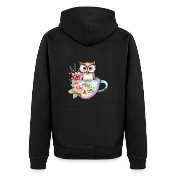Hibou mignon avec des fleurs dans une tasse de café - Veste à capuche bio Premium Unisexe - noir - Dos - Nico (187cm)