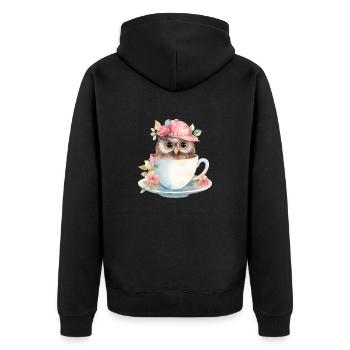 Hibou mignon avec chapeau et fleurs dans une tasse - Veste à capuche bio Premium Unisexe - noir - Dos - Nico (187cm)