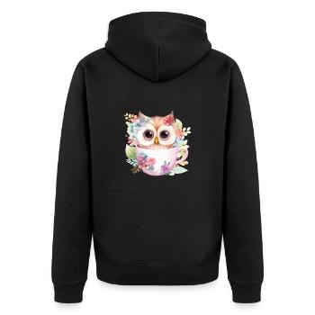 Hibou mignon dans une tasse avec des fleurs - Veste à capuche bio Premium Unisexe - noir - Dos - Nico (187cm)