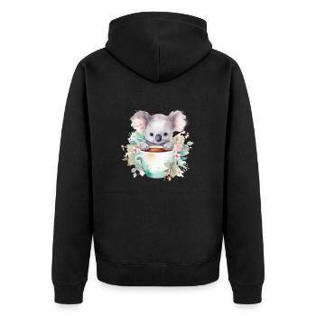 Niedlicher Koala mit Blumen in einer Tasse - Unisex Premium Bio Zip Hoodie - Schwarz - Hinten - Nico (187cm)