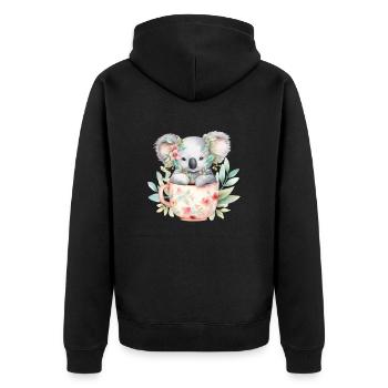 Süßer Koala mit Blumen in einer Tasse - Unisex Premium Bio Zip Hoodie - Schwarz - Hinten - Nico (187cm)