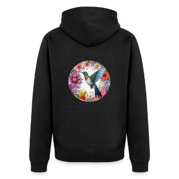 Colibri oiseau exotique avec fleurs à motifs floraux - Veste à capuche bio Premium Unisexe - noir - Dos - Nico (187cm)