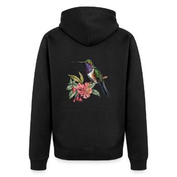 Pretty hummingbird bird with floral pattern flowers - Unisex Premium Organic Zip Hoodie - black - Back - Nico (187cm)