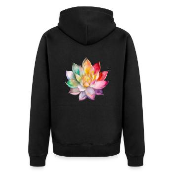 Blumen Lotus Seerose Bunt Muttertag Valentinstag - Unisex Premium Bio Zip Hoodie - Schwarz - Hinten - Nico (187cm)