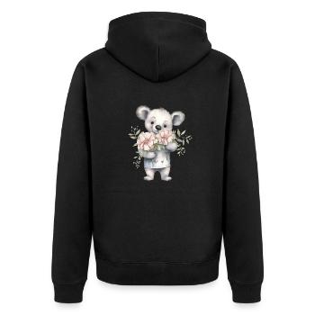 Niedlicher & süßer Koala mit Blumenstrauß - Unisex Premium Bio Zip Hoodie - Schwarz - Hinten - Nico (187cm)