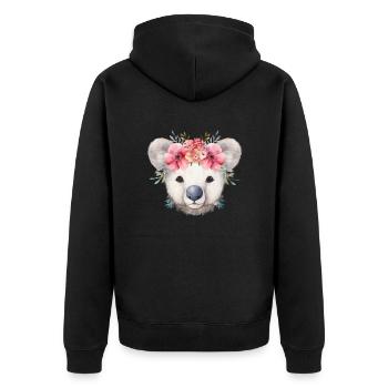 Niedlicher & süßer Koala mit Blumen auf dem Kopf - Unisex Premium Bio Zip Hoodie - Schwarz - Hinten - Nico (187cm)
