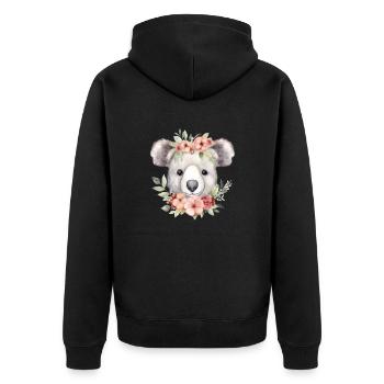 Niedlicher & süßer Koala mit Blumen Liebe - Unisex Premium Bio Zip Hoodie - Schwarz - Hinten - Nico (187cm)