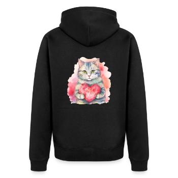 Niedliche & süße Katze mit Herz Liebe - Unisex Premium Bio Zip Hoodie - Schwarz - Hinten - Nico (187cm)