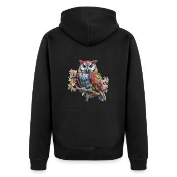 Magische Eule auf Ast Aquarell Bunt Tier Vogel - Unisex Premium Bio Zip Hoodie - Schwarz - Hinten - Nico (187cm)