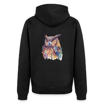 Bunte Magische Eule Aquarell Tier Vogel Wald - Unisex Premium Bio Zip Hoodie - Schwarz - Hinten - Nico (187cm)