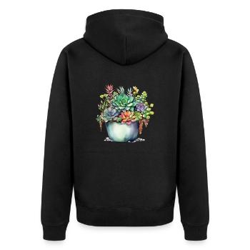 Pflanzen Sukkulenten Kaktus Aquarell Bunt - Unisex Premium Bio Zip Hoodie - Schwarz - Hinten - Nico (187cm)