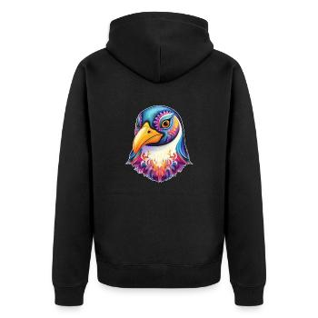 Cooler Pinguin Vogel Gesicht Bunt - Unisex Premium Bio Zip Hoodie - Schwarz - Hinten - Nico (187cm)