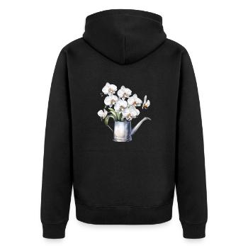 Blumen Blüten Orchidee Weiß Hochzeit Gießkanne - Unisex Premium Bio Zip Hoodie - Schwarz - Hinten - Nico (187cm)