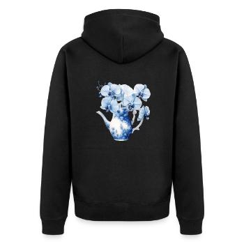Plantes fleurs bleues fleurs pot d’orchidées - Veste à capuche bio Premium Unisexe - noir - Dos - Nico (187cm)
