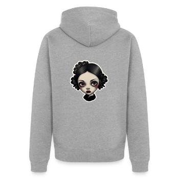 Goth Girl Gothic Mystisch Horror Böser Blick - Unisex Premium Bio Zip Hoodie - Grau meliert - Hinten - Nico (187cm)
