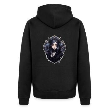 Goth Girl Gothic Rot Vampir Mystisch Fledermaus - Unisex Premium Bio Zip Hoodie - Schwarz - Hinten - Nico (187cm)