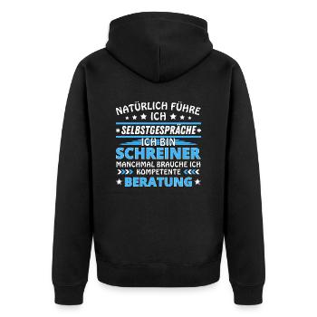 Ich führe Selbstgespräche - Schreiner Edition blau - Unisex Premium Bio Zip Hoodie - Schwarz - Hinten - Nico (187cm)