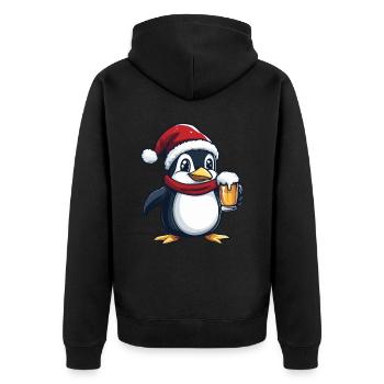 Pinguin Weihnachten Bier Lustig - Unisex Premium Bio Zip Hoodie - Schwarz - Hinten - Nico (187cm)