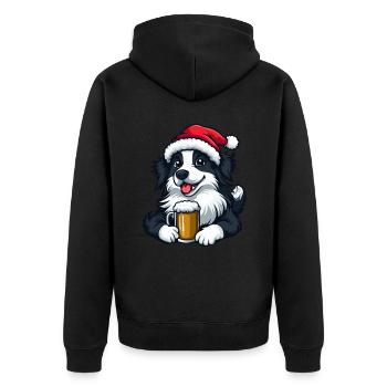 Border Collie Hund Weihnachten Bier Lustig - Unisex Premium Bio Zip Hoodie - Schwarz - Hinten - Nico (187cm)