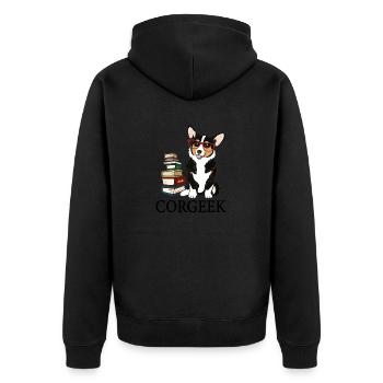 Corgi - Unisex Premium Bio Zip Hoodie - Schwarz - Hinten - Nico (187cm)