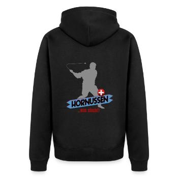 Hornussen Schweiz - Unisex Premium Bio Zip Hoodie - Schwarz - Hinten - Nico (187cm)