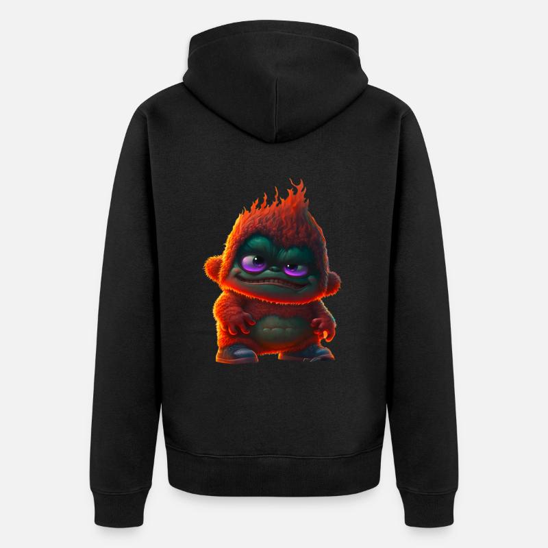 Feuer Monster Äffchen - Unisex Premium Bio Zip Hoodie - Schwarz