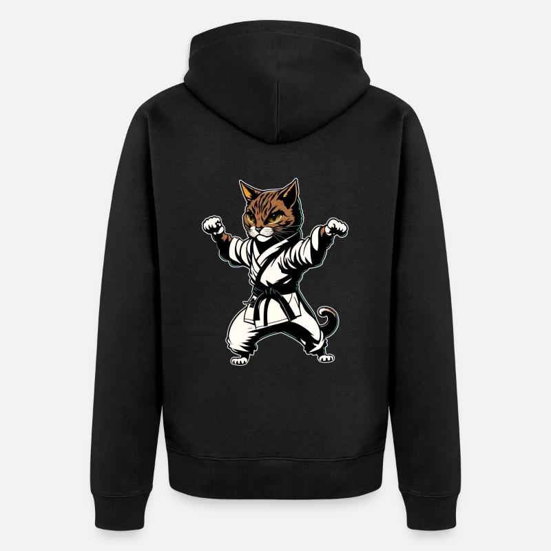 Karaté Chat - Kung-Fu Cat - Veste à capuche bio Premium Unisexe - noir