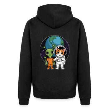 Alien And Cat Funny Cat Selfie With Ufos Kawaii - Unisex Premium Organic Zip Hoodie - black - Back - Nico (187cm)