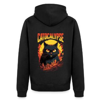 Katze Catocalypse Stadt Chaos Kreatur Monsterkatze - Unisex Premium Bio Zip Hoodie - Schwarz - Hinten - Nico (187cm)