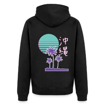 Japan Okinawa Synthwave Streetwear - Unisex Premium Bio Zip Hoodie - Schwarz - Hinten - Nico (187cm)