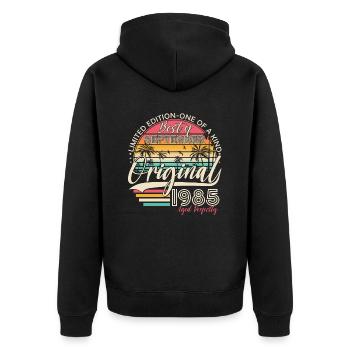 September 1985 Vintage Vintage Retro Birthday - Unisex Premium Organic Zip Hoodie - black - Back - Nico (187cm)