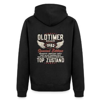 Oldtimer Baujahr 1982 Geburtstag Geschenk - Unisex Premium Bio Zip Hoodie - Schwarz - Hinten - Nico (187cm)