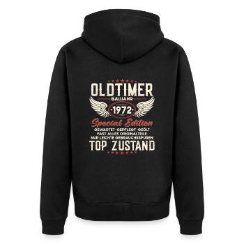 Oldtimer Baujahr 1972 Geburtstag Geschenk - Unisex Premium Bio Zip Hoodie - Schwarz - Hinten - Nico (187cm)