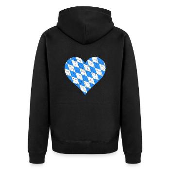 Bayern Herz Retro Look Vintage - Unisex Premium Bio Zip Hoodie - Schwarz - Hinten - Nico (187cm)