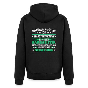 Ich führe Selbstgespräche - Azubi, lernen, Edition - Unisex Premium Bio Zip Hoodie - Schwarz - Hinten - Nico (187cm)