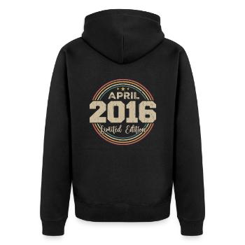 April 2016 Geburtstagsgeschenk April 2016 Retro - Unisex Premium Bio Zip Hoodie - Schwarz - Hinten - Nico (187cm)
