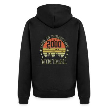 2000 Jahrgang Jahrgang 2000 Geburtstagsgeschenk 2000 - Unisex Premium Bio Zip Hoodie - Schwarz - Hinten - Nico (187cm)