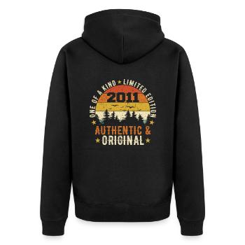 Original 2011 Geburtstagsgeschenk 2011 Authentisch - Unisex Premium Bio Zip Hoodie - Schwarz - Hinten - Nico (187cm)
