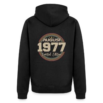 Millésime Né(e) Août 1977 Cadeau Anniversaire 1977 - Veste à capuche bio Premium Unisexe - noir - Dos - Nico (187cm)