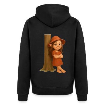 Zwergin lässig am Baum lehnend - Unisex Premium Bio Zip Hoodie - Schwarz - Hinten - Nico (187cm)