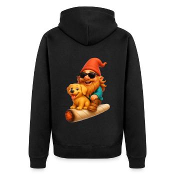 Cooler Zwerg mit Hund auf Joint fliegend - Weed - Unisex Premium Bio Zip Hoodie - Schwarz - Hinten - Nico (187cm)