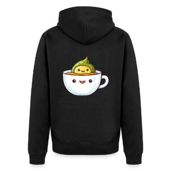 Avocado Badet in Kaffee Frühaufsteher Design - Unisex Premium Bio Zip Hoodie - Schwarz - Hinten - Nico (187cm)