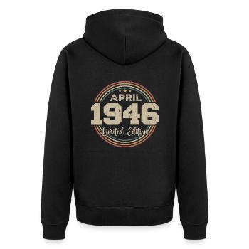 April 1946 Retro April 1946 Geburtstagsgeschenk - Unisex Premium Bio Zip Hoodie - Schwarz - Hinten - Nico (187cm)