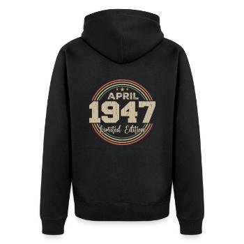 April 1947 Retro April 1947 Geburtstagsgeschenk - Unisex Premium Bio Zip Hoodie - Schwarz - Hinten - Nico (187cm)