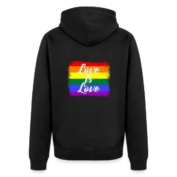 Pride Month, LGBTQ, Love is Love - Unisex Premium Bio Zip Hoodie - Schwarz - Hinten - Nico (187cm)