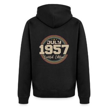 1957 Geburtstag Juli 1957 Geschenk Juli 1957 - Unisex Premium Bio Zip Hoodie - Schwarz - Hinten - Nico (187cm)