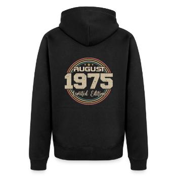 Millésime Né(e) Août 1975 Cadeau Anniversaire 1975 - Veste à capuche bio Premium Unisexe - noir - Dos - Nico (187cm)