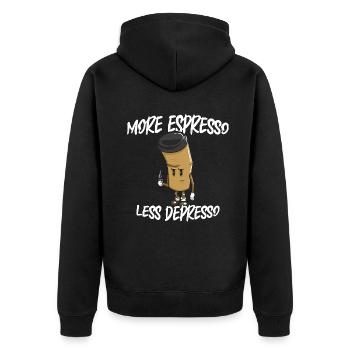 Mehr Espresso Weniger Depresso Kaffee Geschenkidee - Unisex Premium Bio Zip Hoodie - Schwarz - Hinten - Nico (187cm)