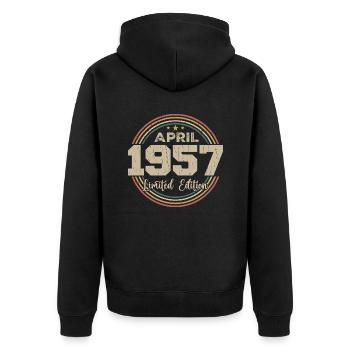 April 1957 Retro April 1957 Birthday Gift - Unisex Premium Organic Zip Hoodie - black - Back - Nico (187cm)