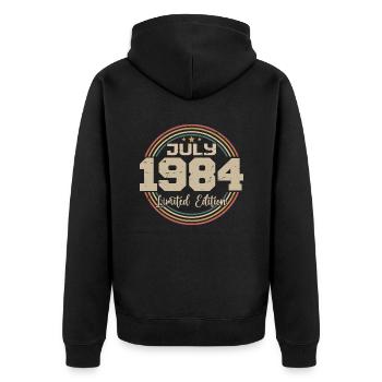 1984 Anniversaire Juillet 1984 Cadeau Juillet 1984 - Veste à capuche bio Premium Unisexe - noir - Dos - Nico (187cm)